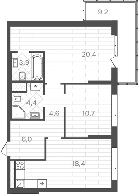 Планировка — Да на Амундсена, 2-комн., 68 м²