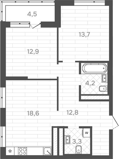 Планировка — Да на Амундсена, 2-комн., 66 м²