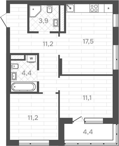Планировка — Да на Амундсена, 2-комн., 59 м²