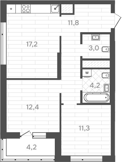 Планировка — Да на Амундсена, 2-комн., 60 м²