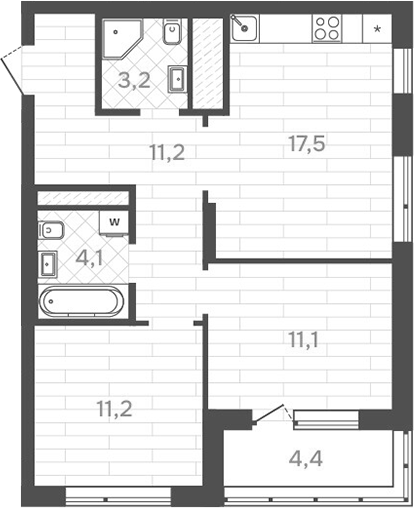 Планировка — Да на Амундсена, 2-комн., 58 м²