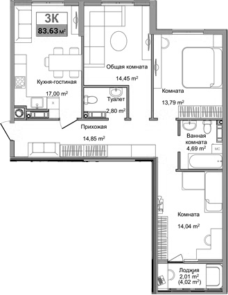 Планировка — Город Мира, 3-комн., 80 м²