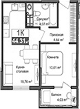 Планировка — Город Мира, 1-комн., 36 м²