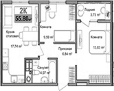 Планировка — Город Мира, 2-комн., 48 м²