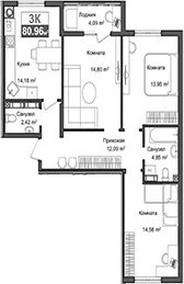 Планировка — Город Мира, 3-комн., 74 м²