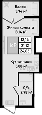 Планировка — Бухта Счастливая, Студия, 21 м²