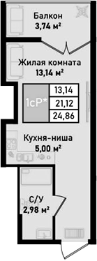 Планировка — Бухта Счастливая, Студия, 21 м²