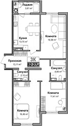 Планировка — Город Мира, 3-комн., 75 м²