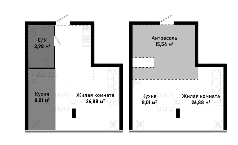 Планировка — Бухта Счастливая, 2-комн., 54 м²