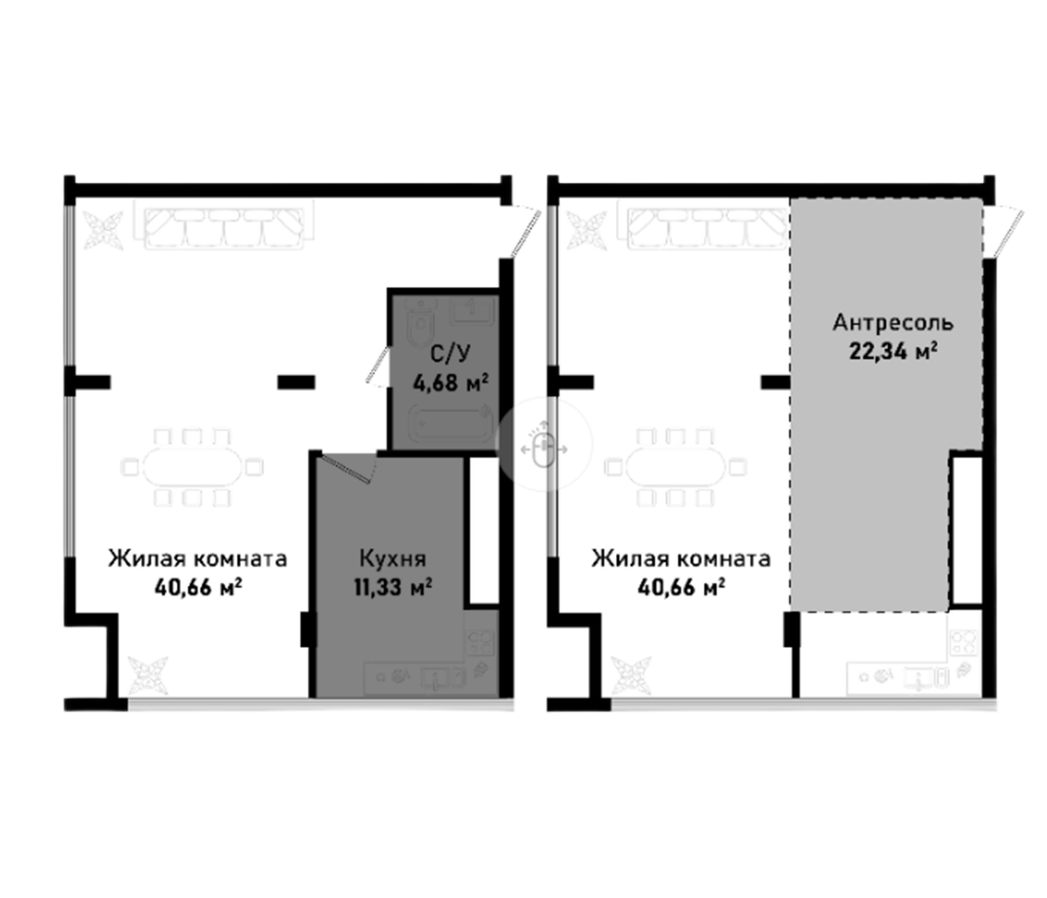 Планировка — Бухта Счастливая, 2-комн., 79 м²