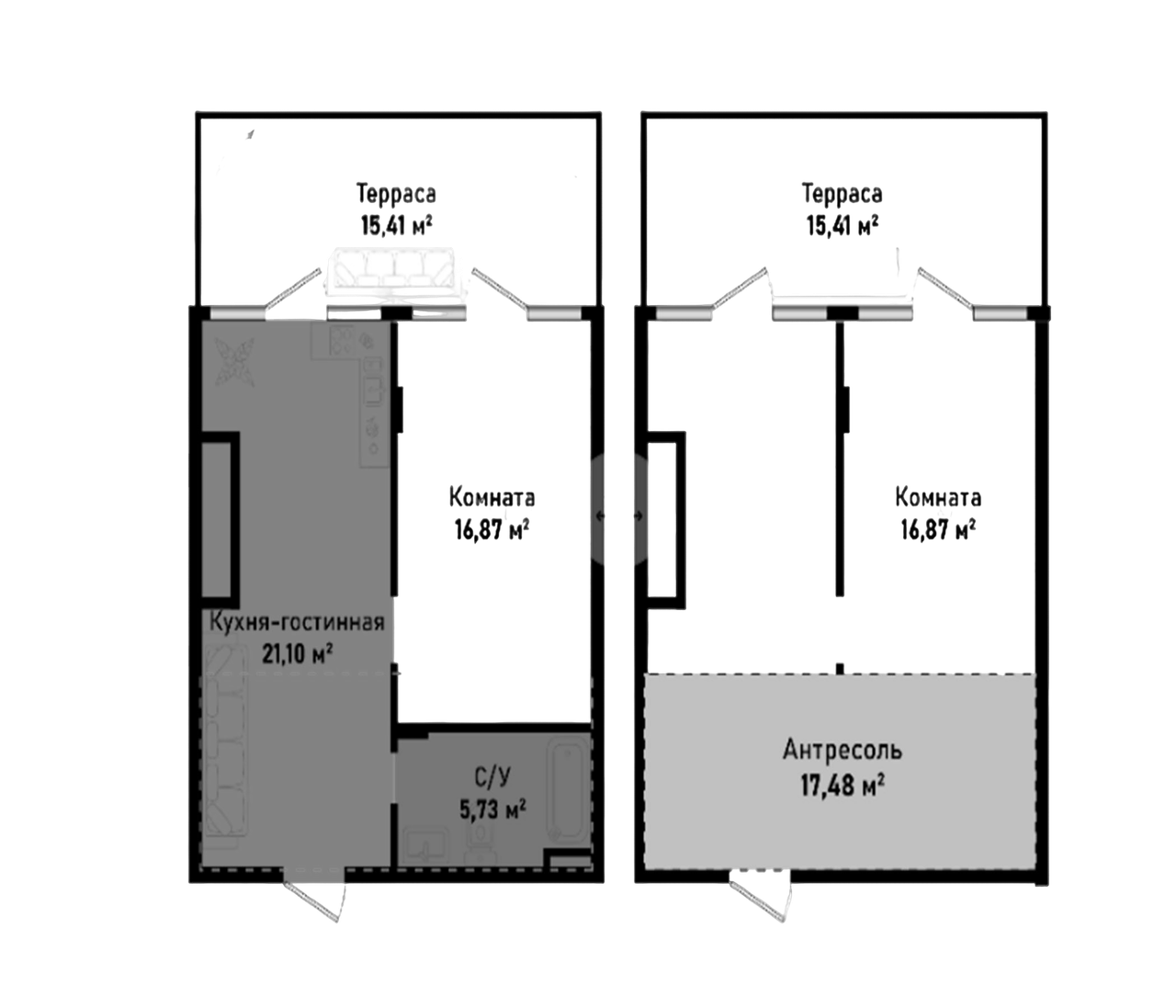 Планировка — Бухта Счастливая, 2-комн., 61 м²