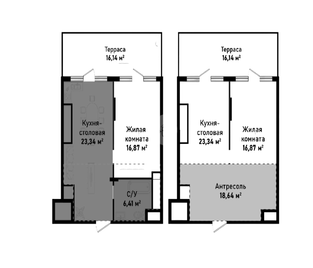 Планировка — Бухта Счастливая, 2-комн., 65 м²