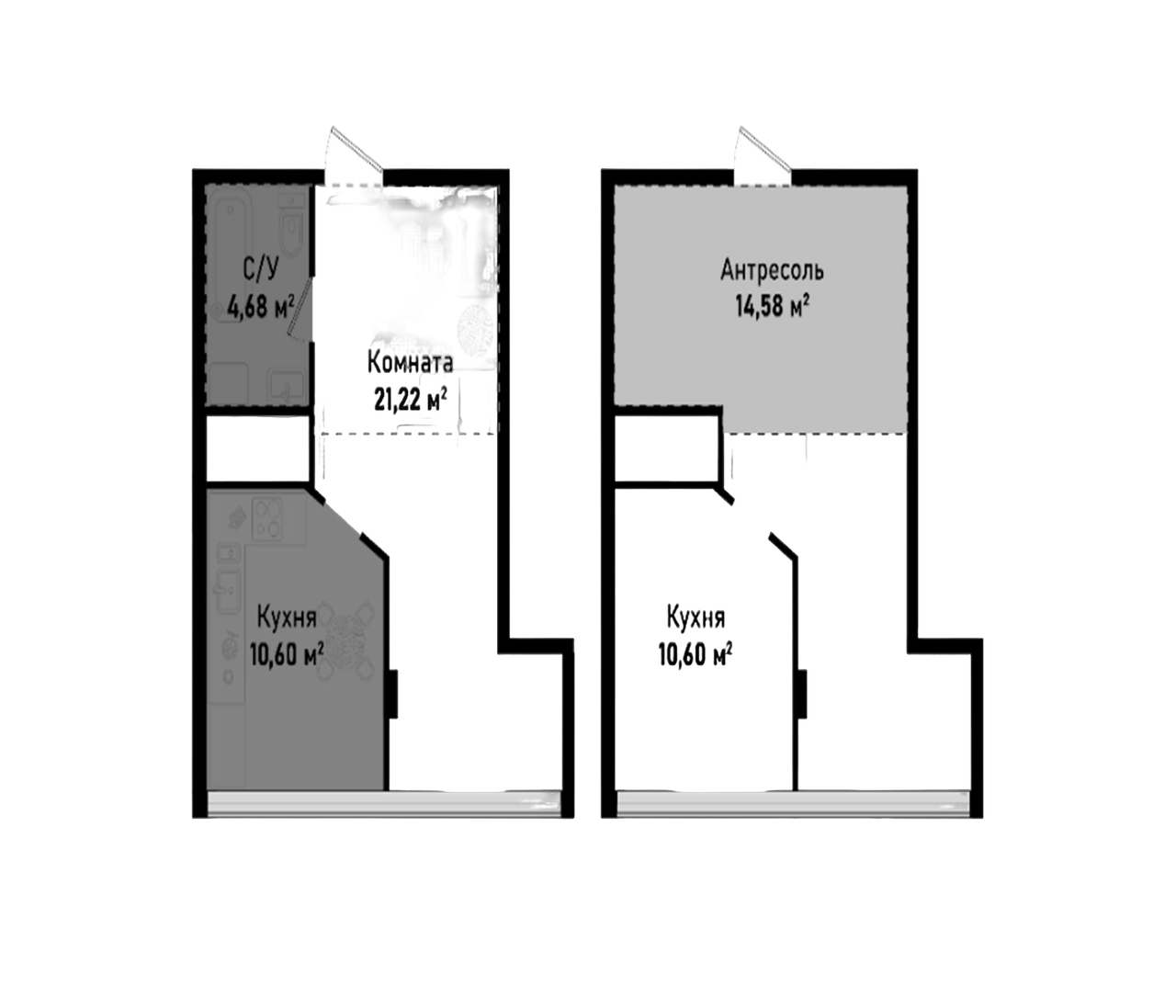 Планировка — Бухта Счастливая, 2-комн., 51 м²