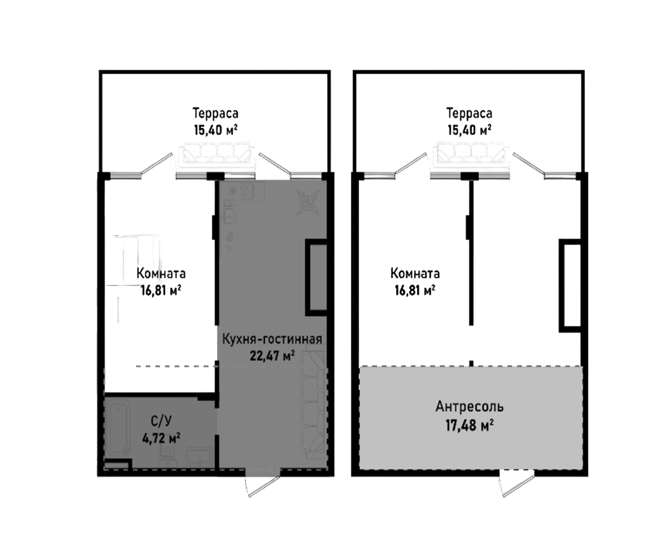 Планировка — Бухта Счастливая, 2-комн., 61 м²