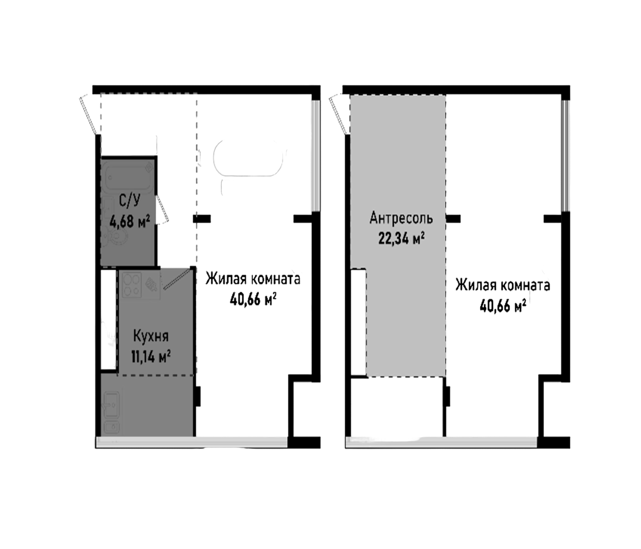 Планировка — Бухта Счастливая, 2-комн., 79 м²
