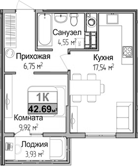 Планировка — Город Мира, 1-комн., 37 м²