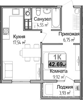 Планировка — Город Мира, 1-комн., 37 м²