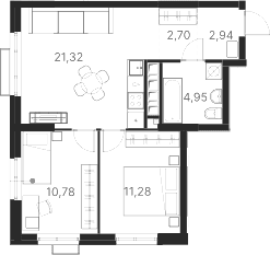 Планировка — Атлас Ривер, 2-комн., 54 м²