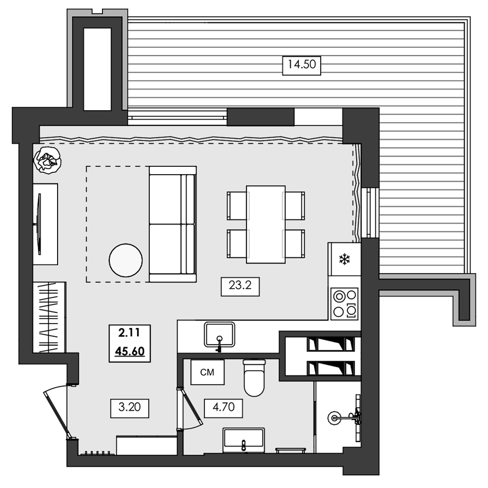 Планировка — Алушта-Ривьера, Студия, 31 м²