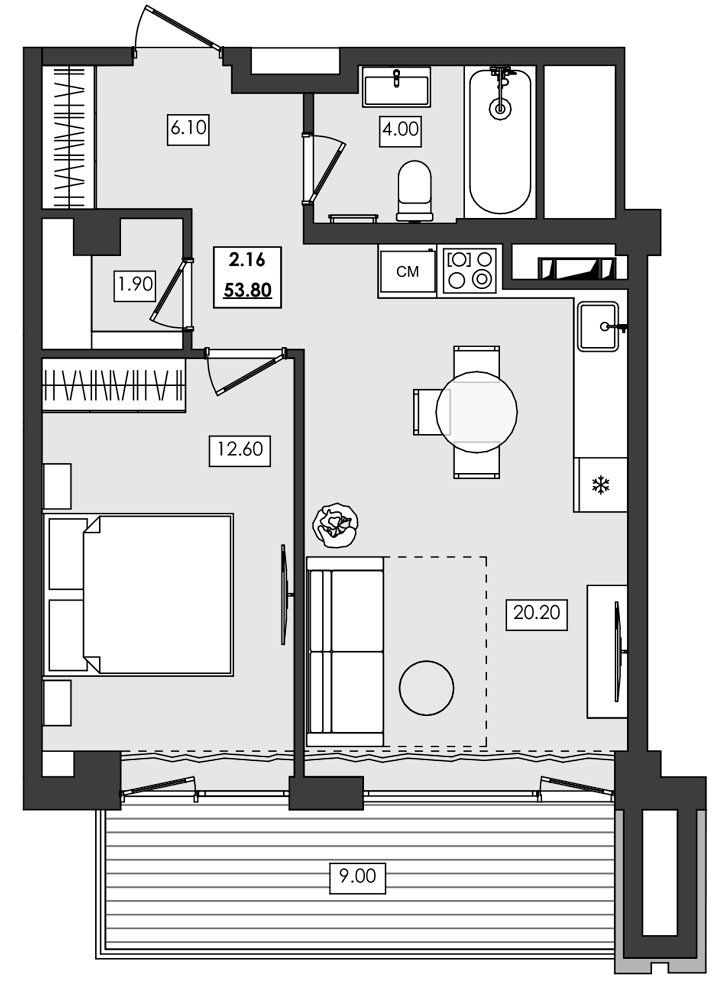 Планировка — Алушта-Ривьера, 1-комн., 45 м²