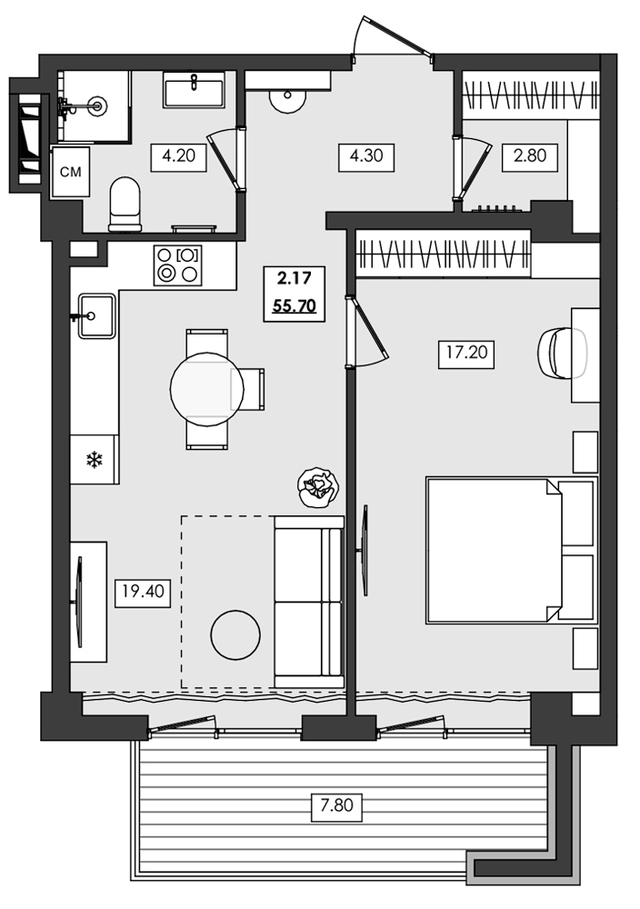 Планировка — Алушта-Ривьера, 1-комн., 48 м²