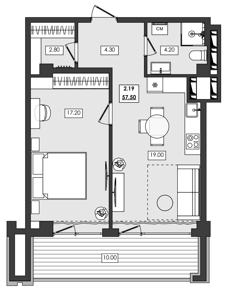Планировка — Алушта-Ривьера, 1-комн., 48 м²