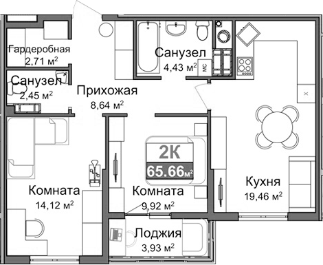 Планировка — Город Мира, 2-комн., 60 м²