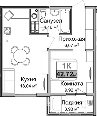Планировка — Город Мира, 1-комн., 37 м²