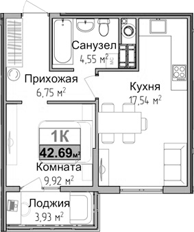 Планировка — Город Мира, 1-комн., 37 м²