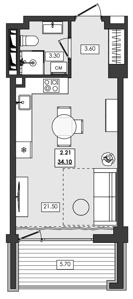 Планировка — Алушта-Ривьера, Студия, 28 м²