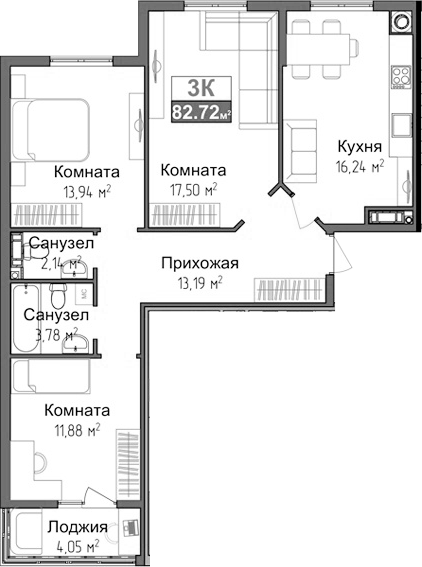 Планировка — Город Мира, 3-комн., 78 м²