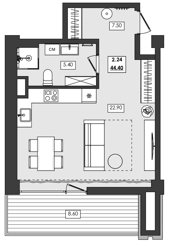 Планировка — Алушта-Ривьера, Студия, 36 м²