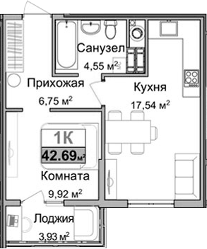 Планировка — Город Мира, 1-комн., 37 м²