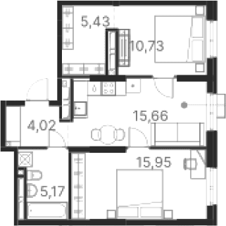 Планировка — Атлас Ривер, 2-комн., 57 м²