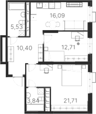 Планировка — Атлас Ривер, 2-комн., 70 м²