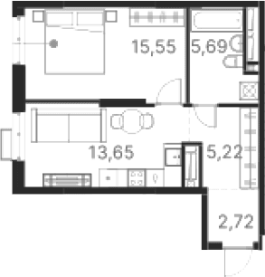 Планировка — Атлас Ривер, 1-комн., 43 м²
