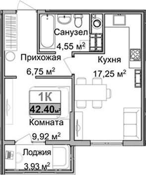 Планировка — Город Мира, 1-комн., 37 м²