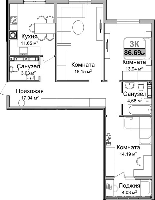 Планировка — Город Мира, 3-комн., 81 м²