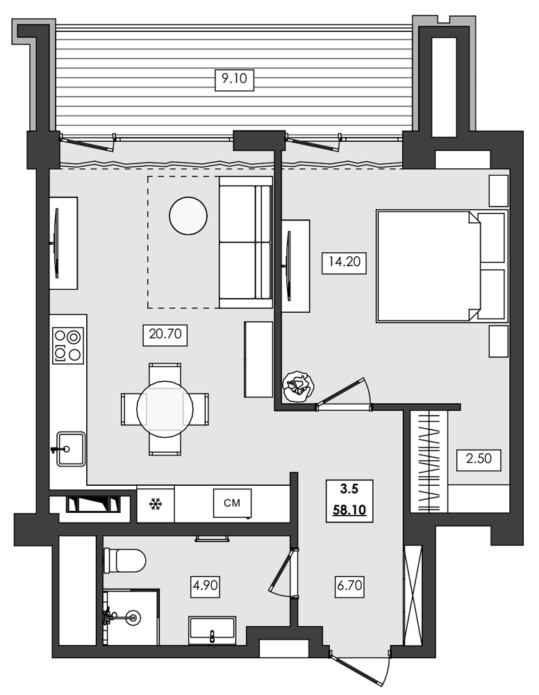 Планировка — Алушта-Ривьера, 1-комн., 49 м²