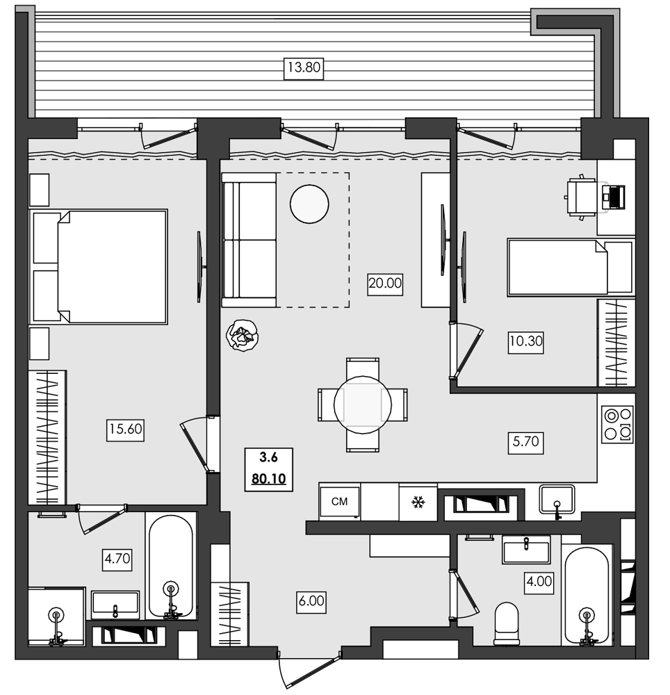 Планировка — Алушта-Ривьера, 2-комн., 66 м²