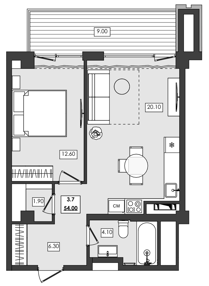 Планировка — Алушта-Ривьера, 1-комн., 45 м²