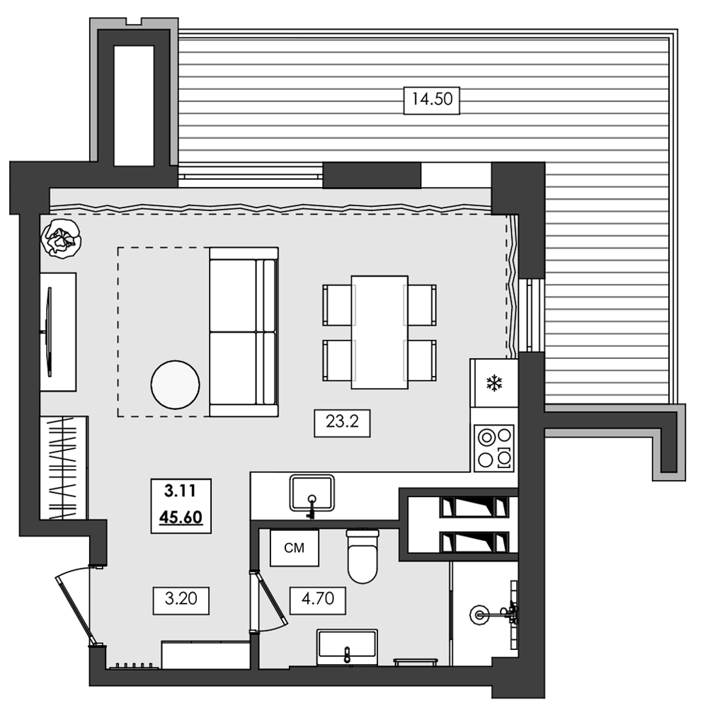 Планировка — Алушта-Ривьера, Студия, 31 м²
