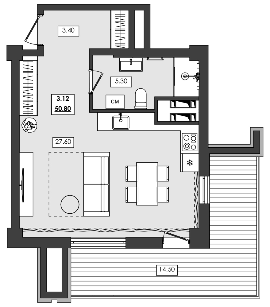 Планировка — Алушта-Ривьера, Студия, 36 м²