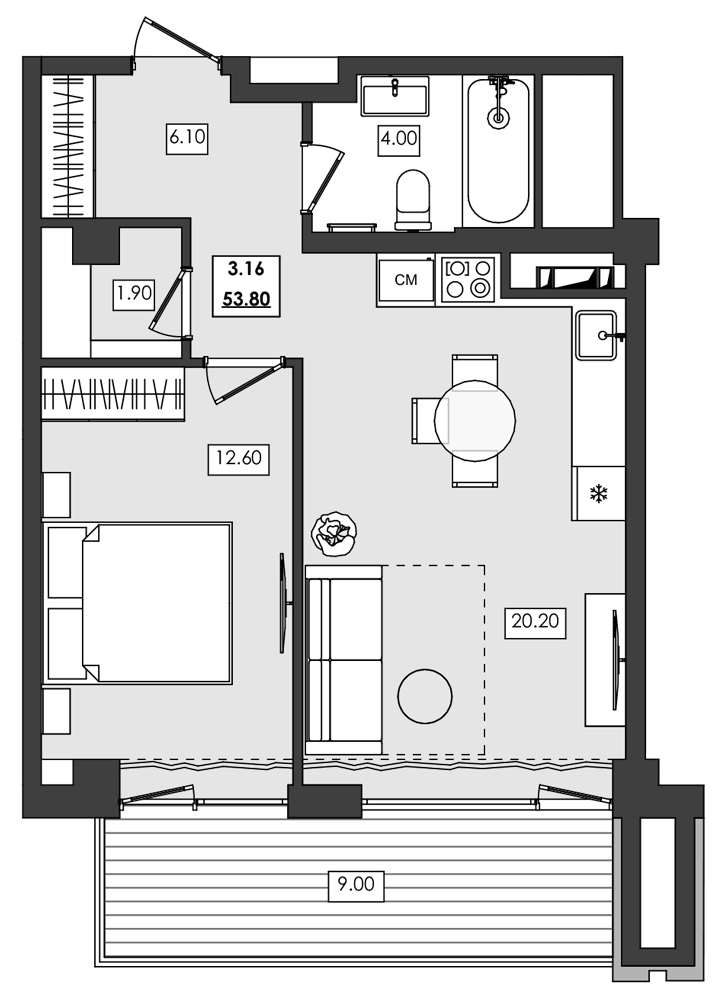 Планировка — Алушта-Ривьера, 1-комн., 45 м²