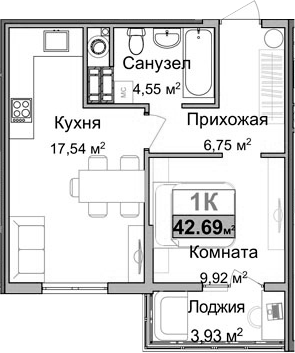 Планировка — Город Мира, 1-комн., 39 м²