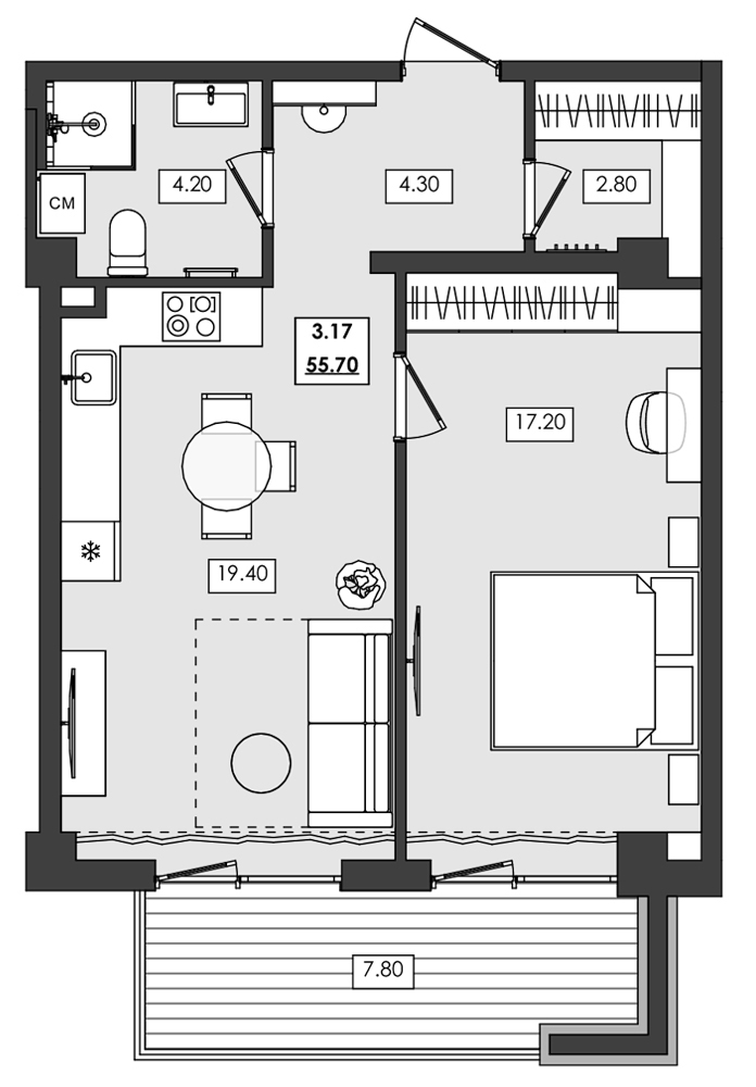 Планировка — Алушта-Ривьера, 1-комн., 48 м²