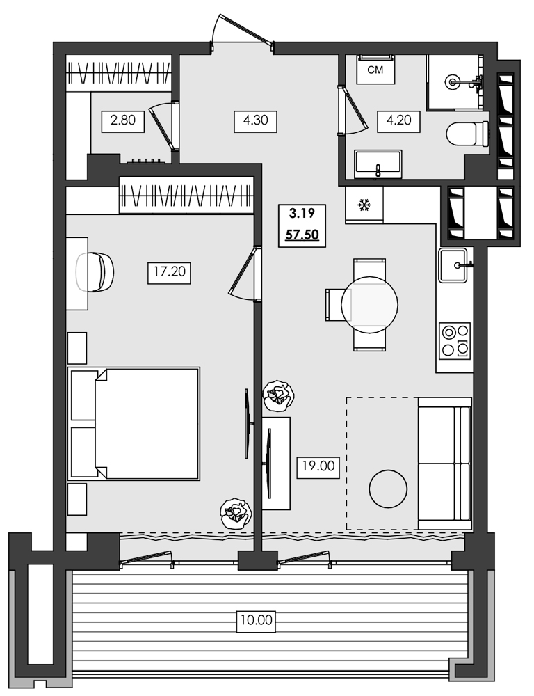Планировка — Алушта-Ривьера, 1-комн., 48 м²