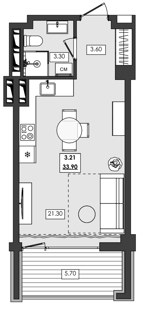 Планировка — Алушта-Ривьера, Студия, 28 м²