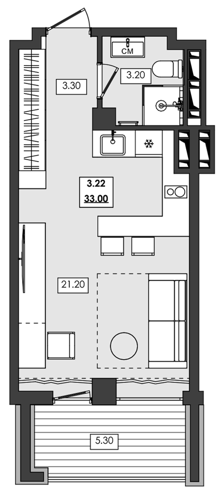 Планировка — Алушта-Ривьера, Студия, 28 м²