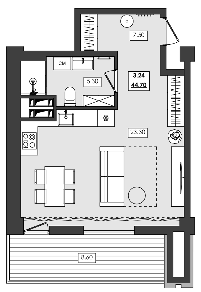 Планировка — Алушта-Ривьера, Студия, 36 м²